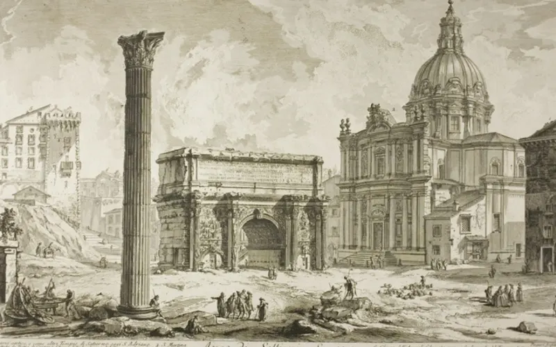 Artwork: Arch of Septimius Severus through which passed the ancient Sacred Way, bringing victors to the Capitol, from Views of Rome, Giovanni Battista Piranesi (1750/59) · Art Institute of Chicago, CC0 Artwork: Arch of Septimius Severus through which passed the ancient Sacred Way, bringing victors to the Capitol, from Views of Rome, Giovanni Battista Piranesi (1750/59) · Art Institute of Chicago, CC0